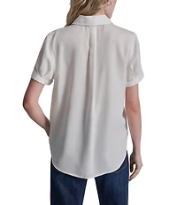 DKNY Jeans by Donna Karan Tencel Point Collar Short Sleeve Button Front Shirt