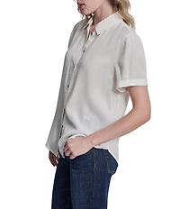 DKNY Jeans by Donna Karan Tencel Point Collar Short Sleeve Button Front Shirt