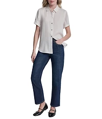 DKNY Jeans by Donna Karan Tencel Point Collar Short Sleeve Button Front Shirt