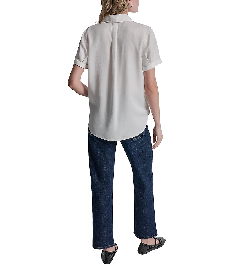 DKNY Jeans by Donna Karan Tencel Point Collar Short Sleeve Button Front Shirt