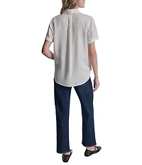 DKNY Jeans by Donna Karan Tencel Point Collar Short Sleeve Button Front Shirt
