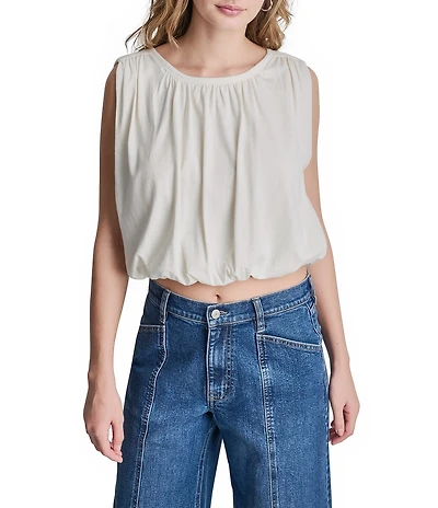 DKNY Jeans by Donna Karan U Shape Neckline Sleeveless Bubble Cropped Hem Top