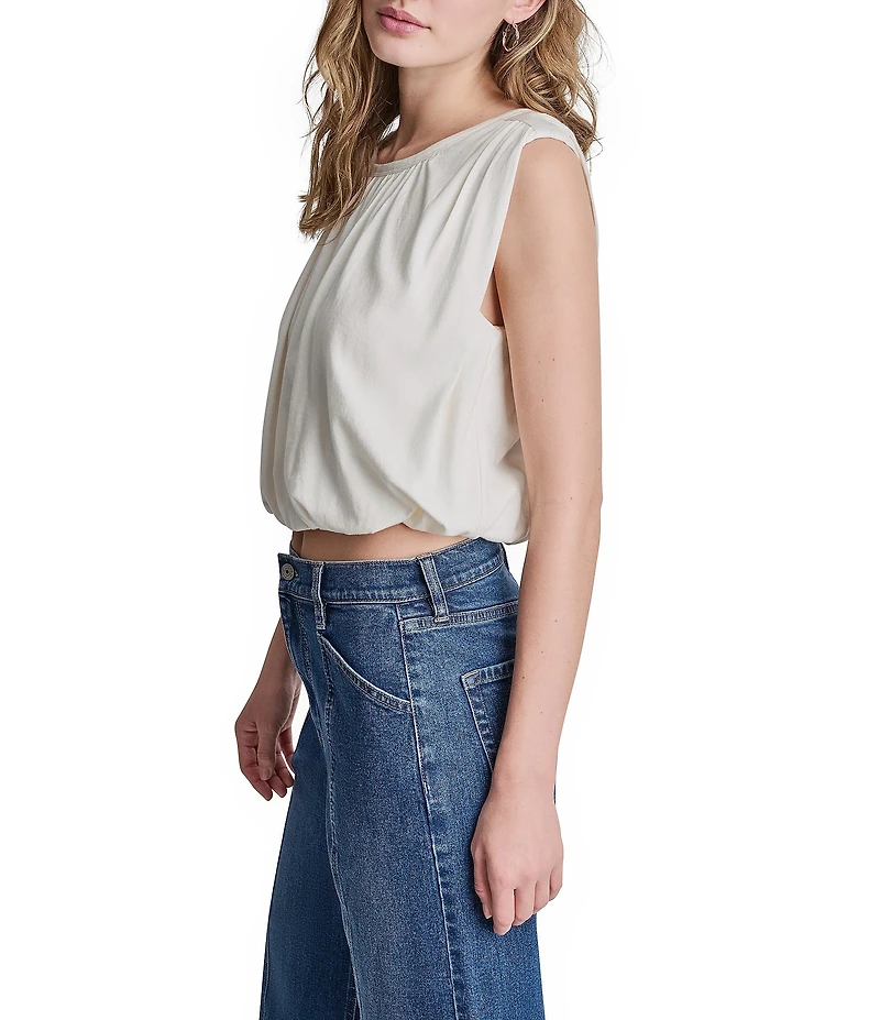 DKNY Jeans by Donna Karan U Shape Neckline Sleeveless Bubble Cropped Hem Top