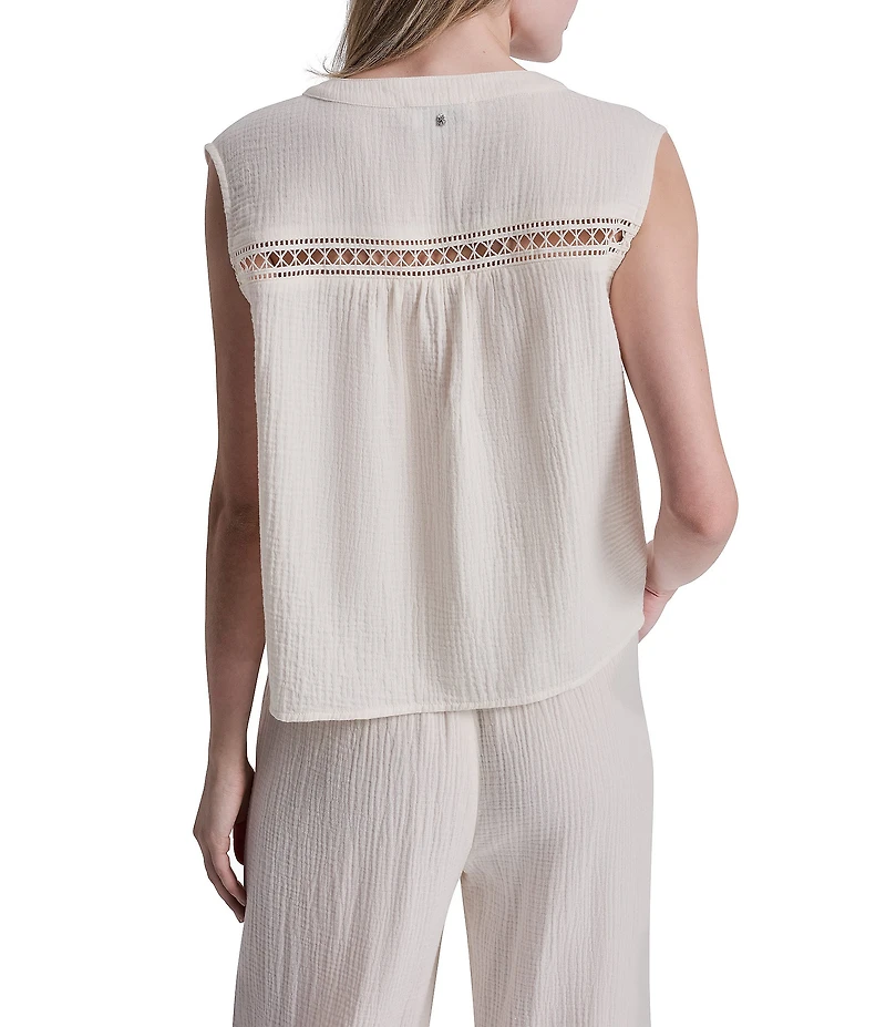 DKNY Jeans by Donna Karan V-Neck Sleeveless Lace Inset Crop Top