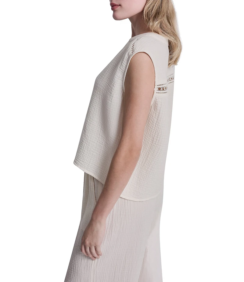 DKNY Jeans by Donna Karan V-Neck Sleeveless Lace Inset Crop Top