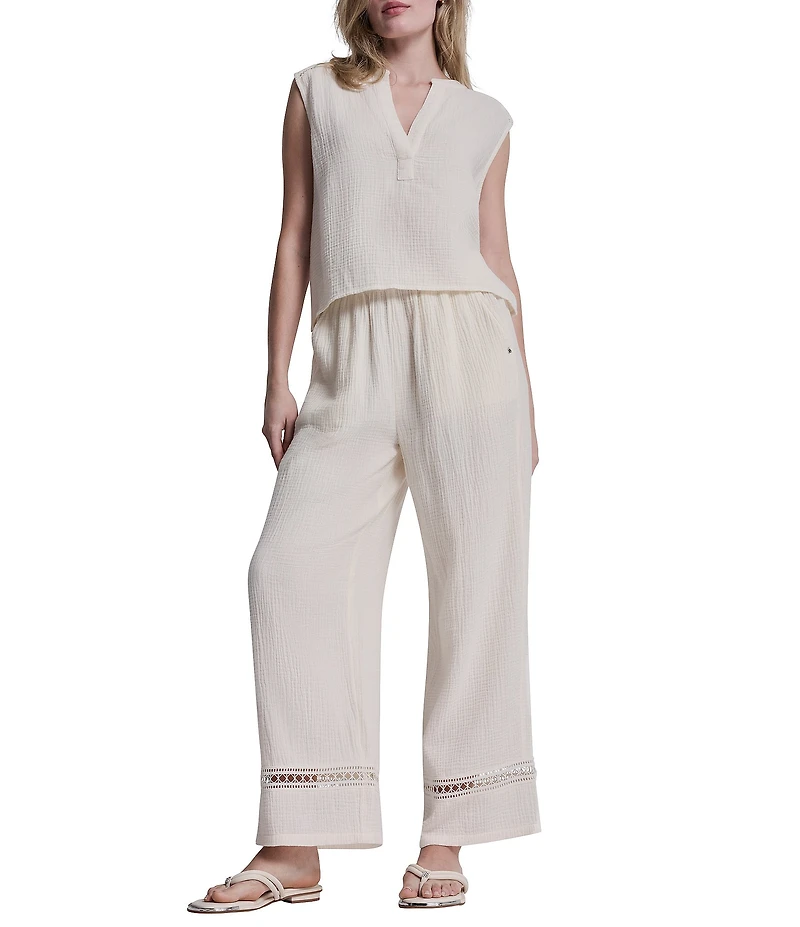 DKNY Jeans by Donna Karan V-Neck Sleeveless Lace Inset Crop Top
