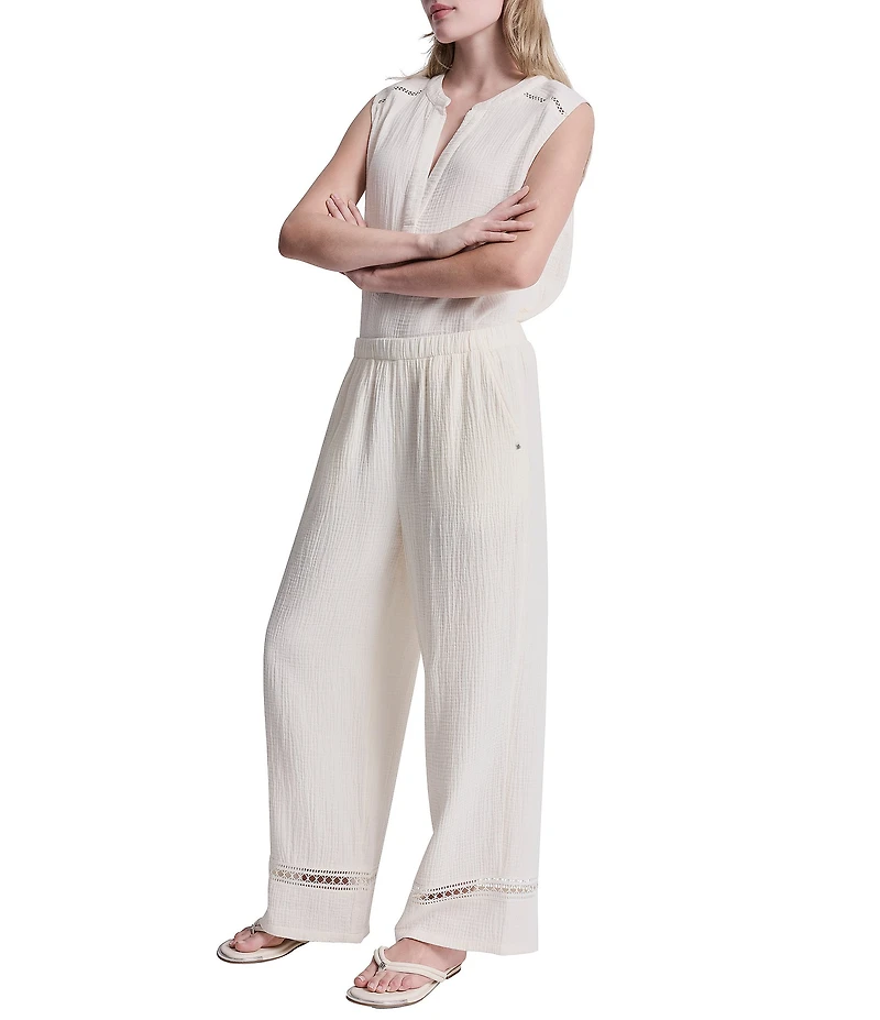 DKNY Jeans by Donna Karan Woven Mid Rise Lace Inset Pull-On Straight Leg Ankle Pants