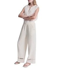 DKNY Jeans by Donna Karan Woven Mid Rise Lace Inset Pull-On Straight Leg Ankle Pants