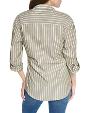 DKNY Jeans by Donna Karan Woven Stripe Spread Collar Long Sleeve Top