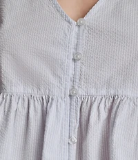 DKNY Jeans by Donna Karan Woven V-Neck Short Puff Sleeve Button Front Peplum Top
