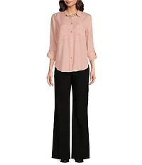 DKNY by Donna Karan Jeans Garment Dye Roll-Tab Sleeve Button Front Shirt