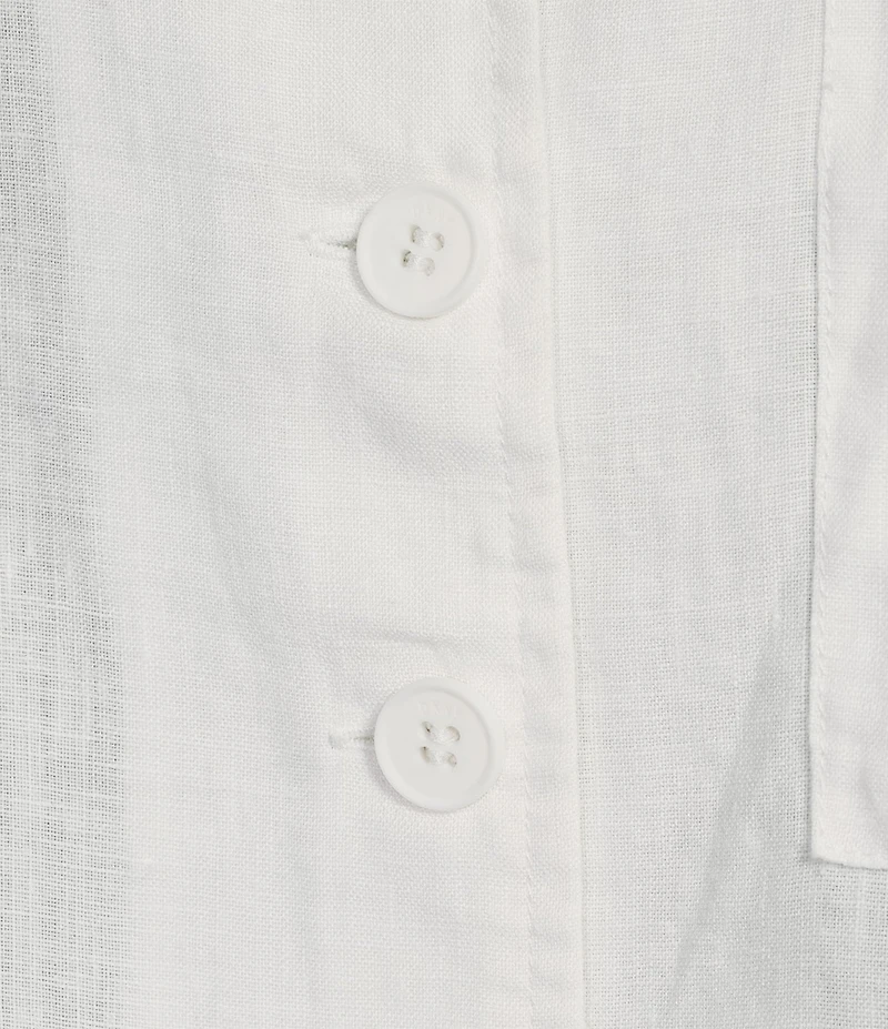 DKNY by Donna Karan Linen Notch Collar Short Sleeve Chest Pocket Button-Front Draped Hem Blouse