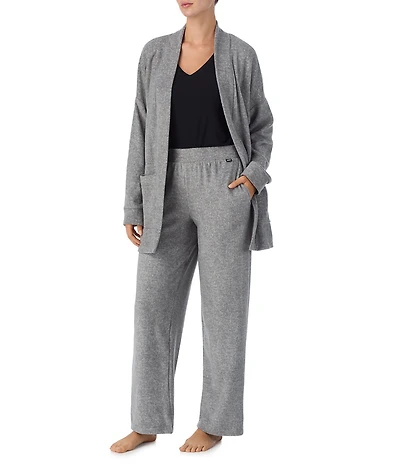DKNY Long Sleeve Open Collar Cardigan & Pant Fleece Set