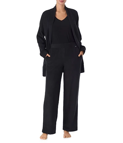 DKNY Long Sleeve Open Collar Cardigan & Pant Fleece Set