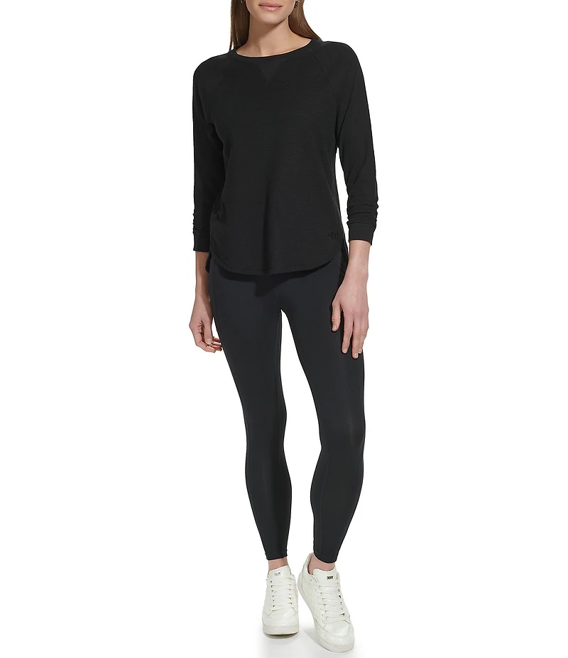 DKNY Sport by Donna Karan Mini Slub Waffle Knit Crew Neck 3/4 Ruched Sleeve Tee