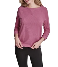 DKNY Sport by Donna Karan Mini Slub Waffle Knit Crew Neck 3/4 Ruched Sleeve Tee