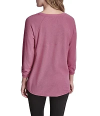 DKNY Sport by Donna Karan Mini Slub Waffle Knit Crew Neck 3/4 Ruched Sleeve Tee