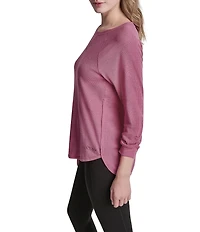 DKNY Sport by Donna Karan Mini Slub Waffle Knit Crew Neck 3/4 Ruched Sleeve Tee