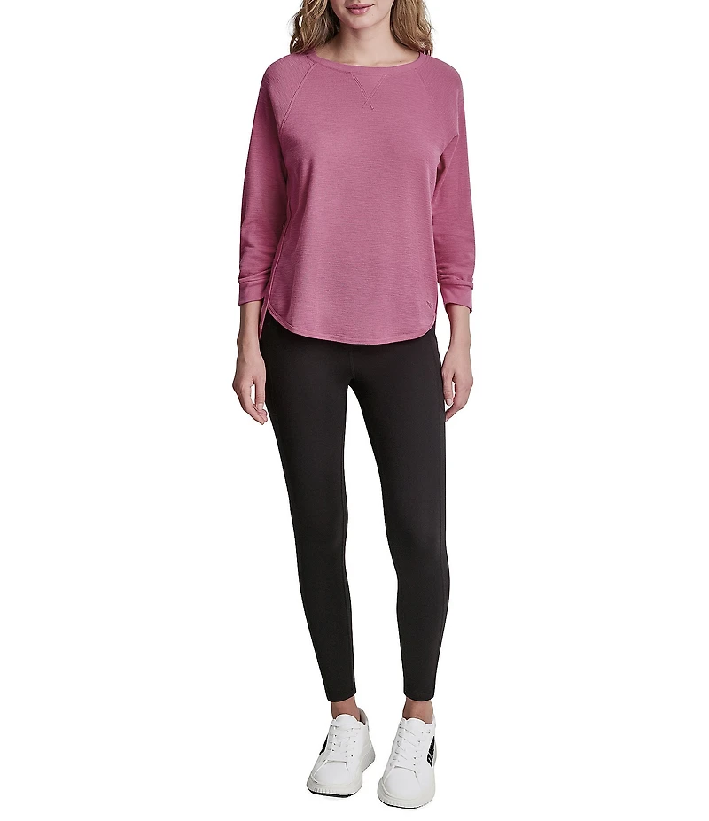 DKNY Sport by Donna Karan Mini Slub Waffle Knit Crew Neck 3/4 Ruched Sleeve Tee