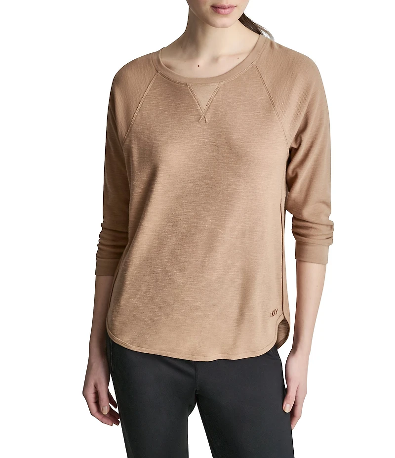 DKNY Sport by Donna Karan Mini Slub Waffle Knit Crew Neck 3/4 Ruched Sleeve Tee