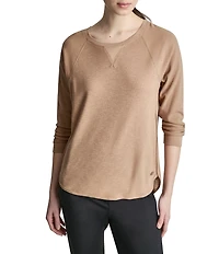DKNY Sport by Donna Karan Mini Slub Waffle Knit Crew Neck 3/4 Ruched Sleeve Tee
