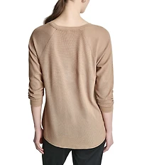 DKNY Sport by Donna Karan Mini Slub Waffle Knit Crew Neck 3/4 Ruched Sleeve Tee
