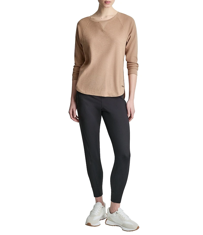 DKNY Sport by Donna Karan Mini Slub Waffle Knit Crew Neck 3/4 Ruched Sleeve Tee