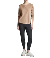 DKNY Sport by Donna Karan Mini Slub Waffle Knit Crew Neck 3/4 Ruched Sleeve Tee