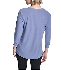 DKNY Sport by Donna Karan Mini Slub Waffle Knit Crew Neck 3/4 Ruched Sleeve Tee