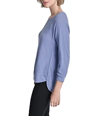 DKNY Sport by Donna Karan Mini Slub Waffle Knit Crew Neck 3/4 Ruched Sleeve Tee