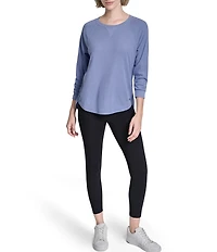 DKNY Sport by Donna Karan Mini Slub Waffle Knit Crew Neck 3/4 Ruched Sleeve Tee