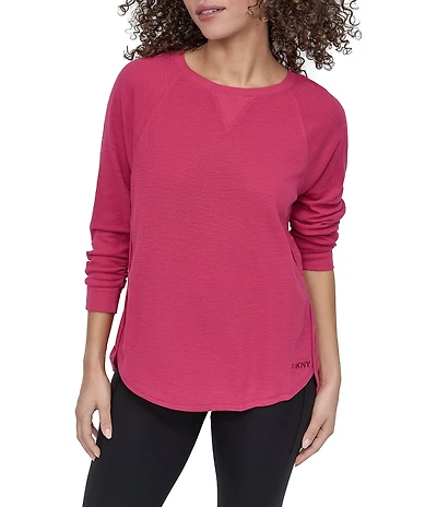DKNY Sport by Donna Karan Mini Slub Waffle Knit Crew Neck 3/4 Ruched Sleeve Tee