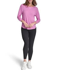 DKNY Sport by Donna Karan Mini Slub Waffle Knit Crew Neck 3/4 Ruched Sleeve Tee