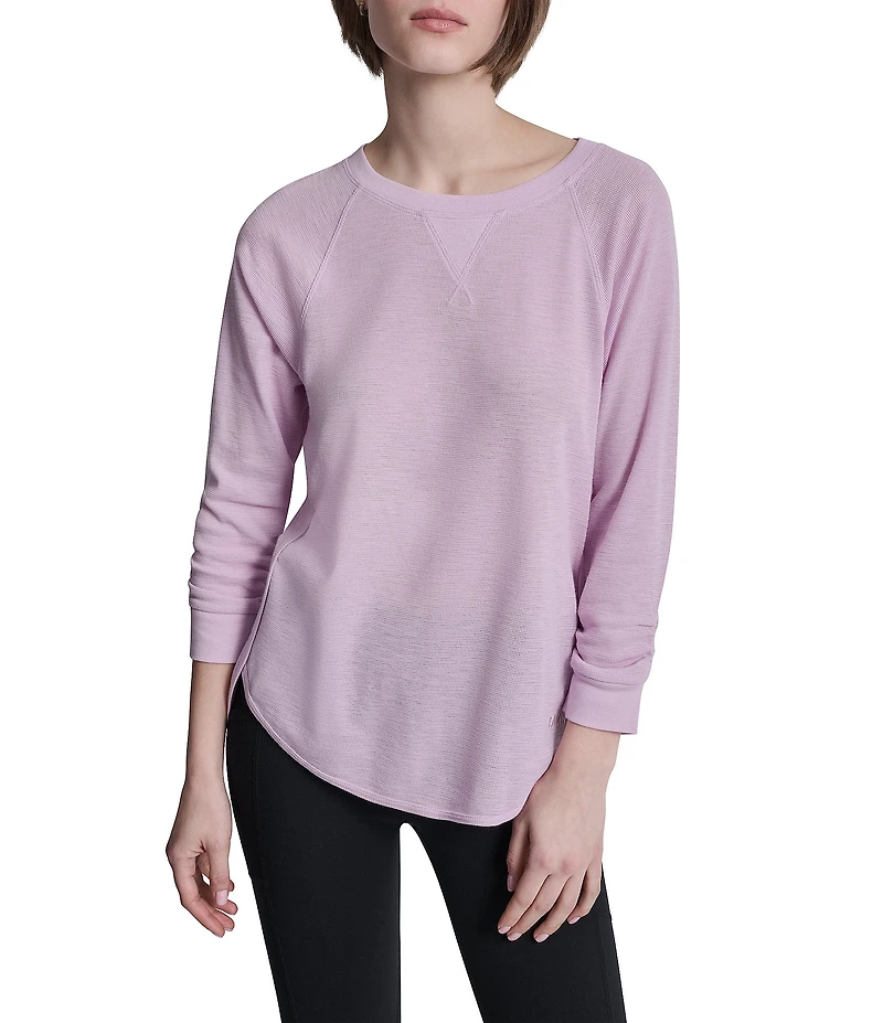 DKNY Sport by Donna Karan Mini Slub Waffle Knit Crew Neck 3/4 Ruched Sleeve Tee