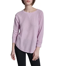 DKNY Sport by Donna Karan Mini Slub Waffle Knit Crew Neck 3/4 Ruched Sleeve Tee