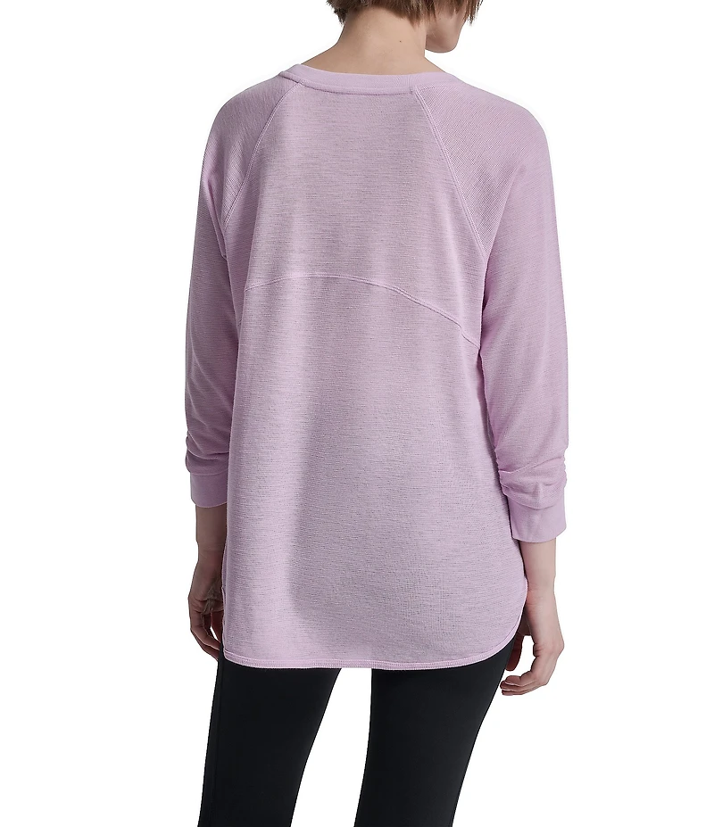 DKNY Sport by Donna Karan Mini Slub Waffle Knit Crew Neck 3/4 Ruched Sleeve Tee