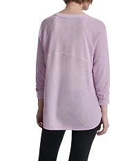 DKNY Sport by Donna Karan Mini Slub Waffle Knit Crew Neck 3/4 Ruched Sleeve Tee