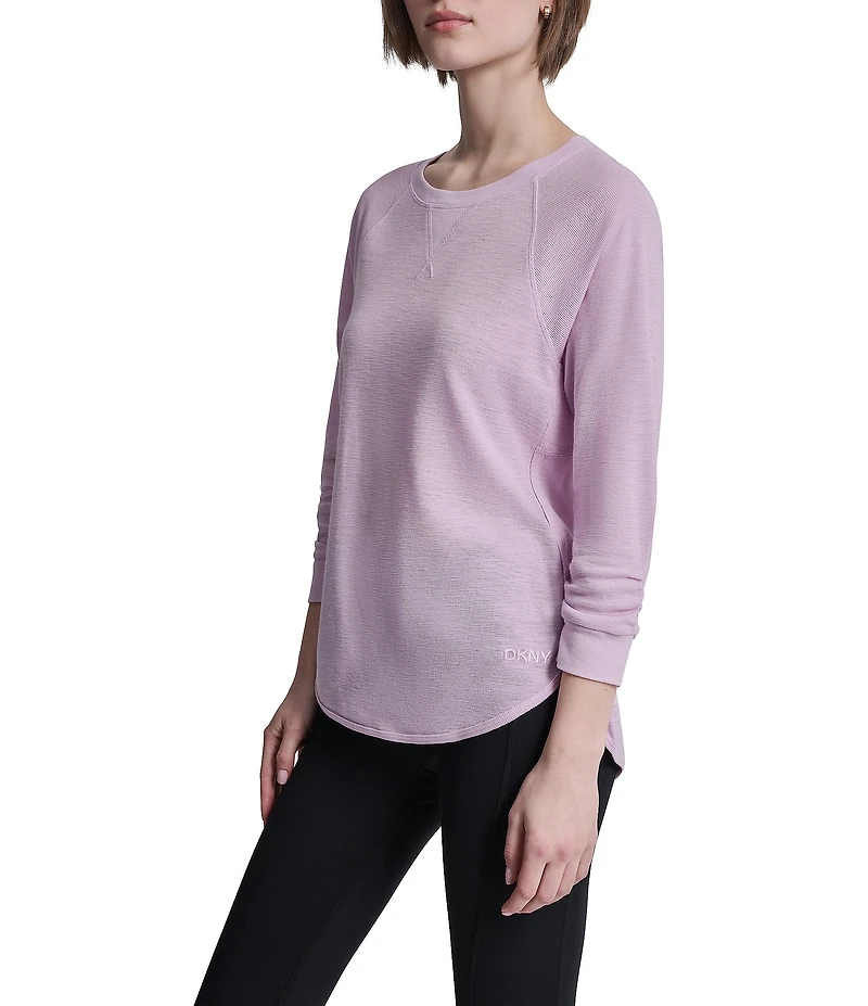 DKNY Sport by Donna Karan Mini Slub Waffle Knit Crew Neck 3/4 Ruched Sleeve Tee