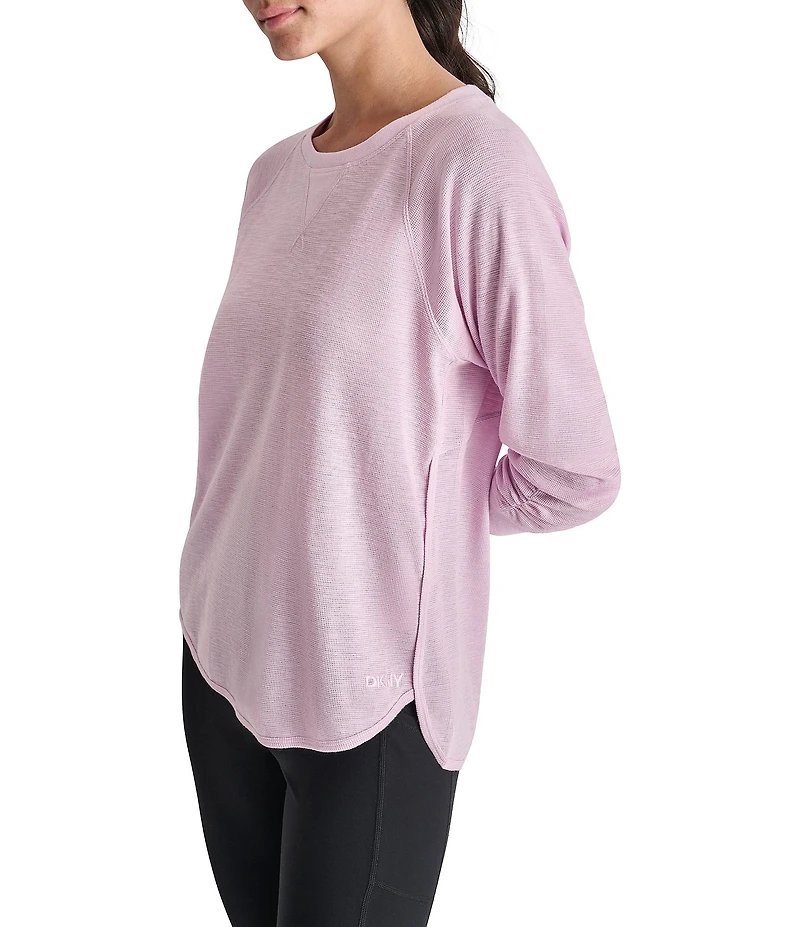 DKNY Sport by Donna Karan Mini Slub Waffle Knit Crew Neck 3/4 Ruched Sleeve Tee