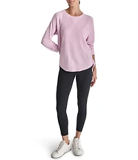 DKNY Sport by Donna Karan Mini Slub Waffle Knit Crew Neck 3/4 Ruched Sleeve Tee