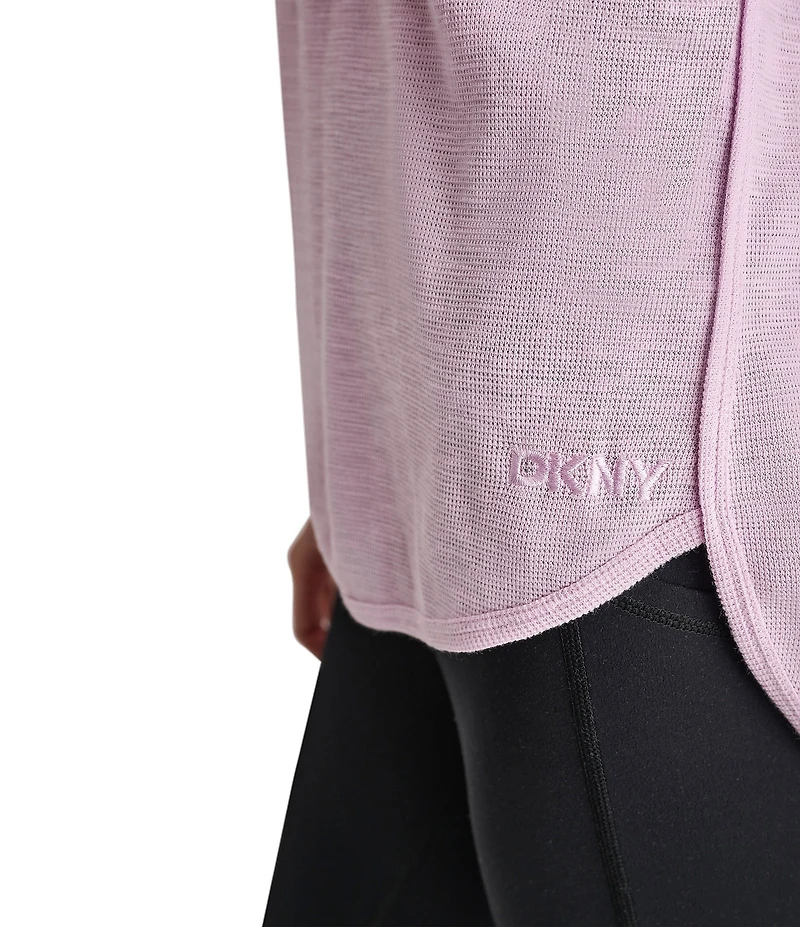 DKNY Sport by Donna Karan Mini Slub Waffle Knit Crew Neck 3/4 Ruched Sleeve Tee