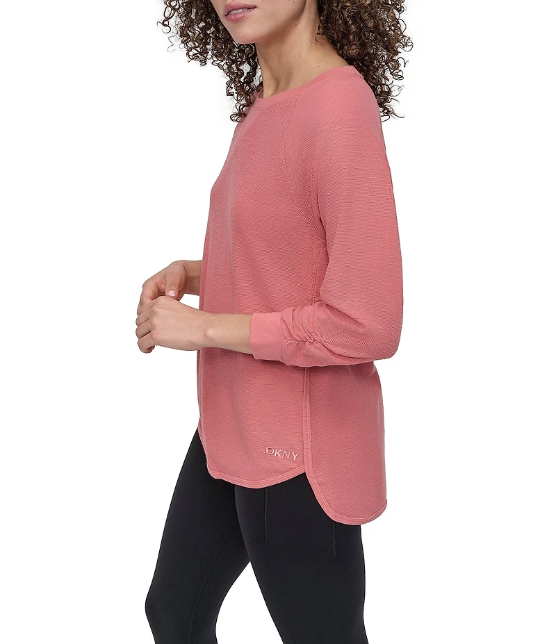 DKNY Sport by Donna Karan Mini Slub Waffle Knit Crew Neck 3/4 Ruched Sleeve Tee