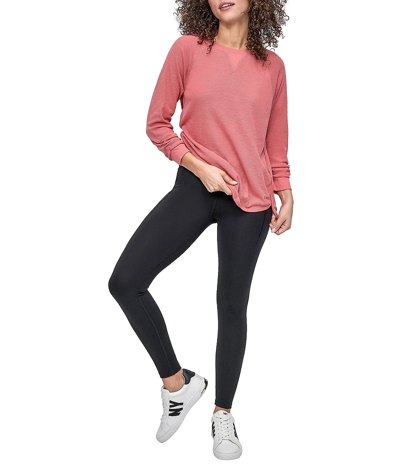 DKNY Sport by Donna Karan Mini Slub Waffle Knit Crew Neck 3/4 Ruched Sleeve Tee