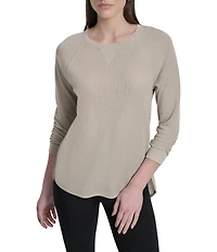 DKNY Sport by Donna Karan Mini Slub Waffle Knit Crew Neck 3/4 Ruched Sleeve Tee