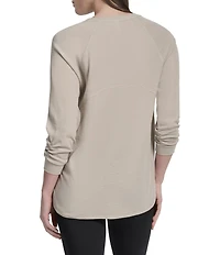 DKNY Sport by Donna Karan Mini Slub Waffle Knit Crew Neck 3/4 Ruched Sleeve Tee