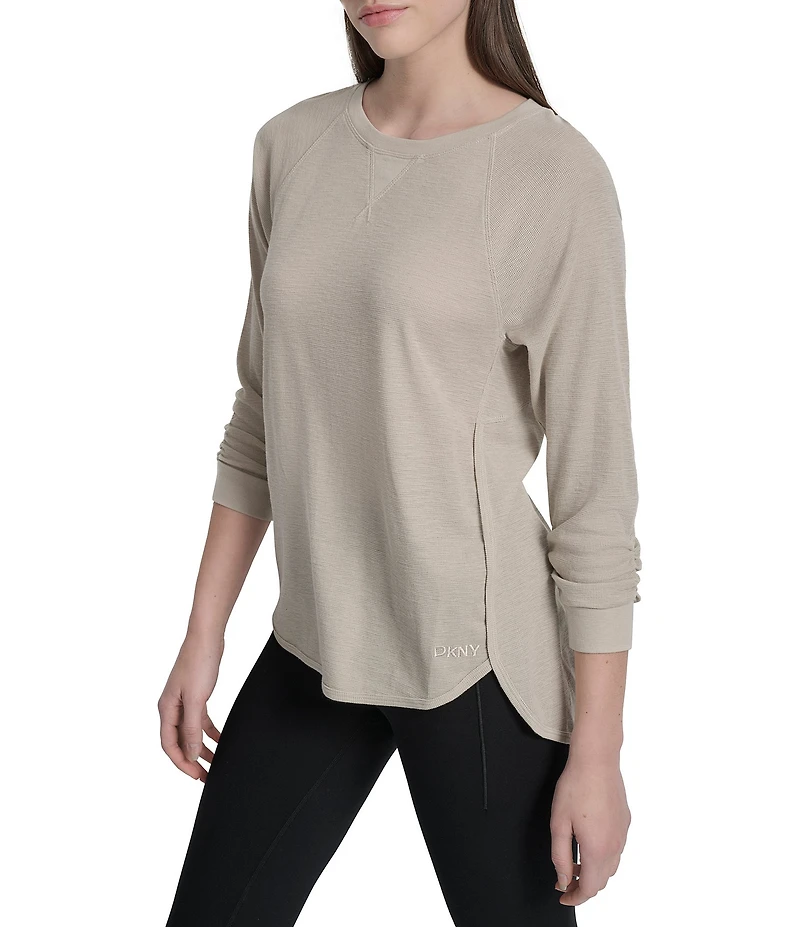DKNY Sport by Donna Karan Mini Slub Waffle Knit Crew Neck 3/4 Ruched Sleeve Tee