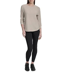 DKNY Sport by Donna Karan Mini Slub Waffle Knit Crew Neck 3/4 Ruched Sleeve Tee