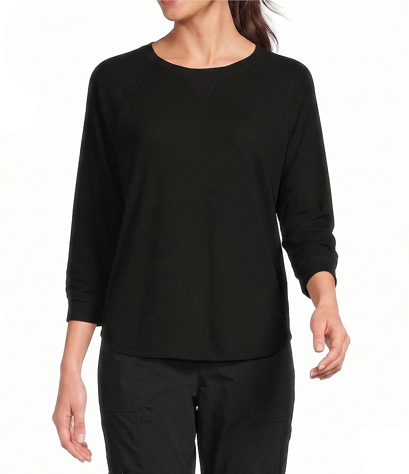 DKNY Sport by Donna Karan Mini Slub Waffle Knit Crew Neck 3/4 Ruched Sleeve Tee