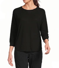 DKNY Sport by Donna Karan Mini Slub Waffle Knit Crew Neck 3/4 Ruched Sleeve Tee