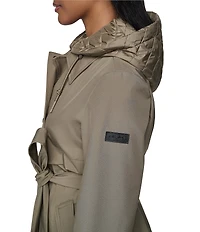 DKNY Mix Media Notch Collar Belted Snap Front Trench Coat